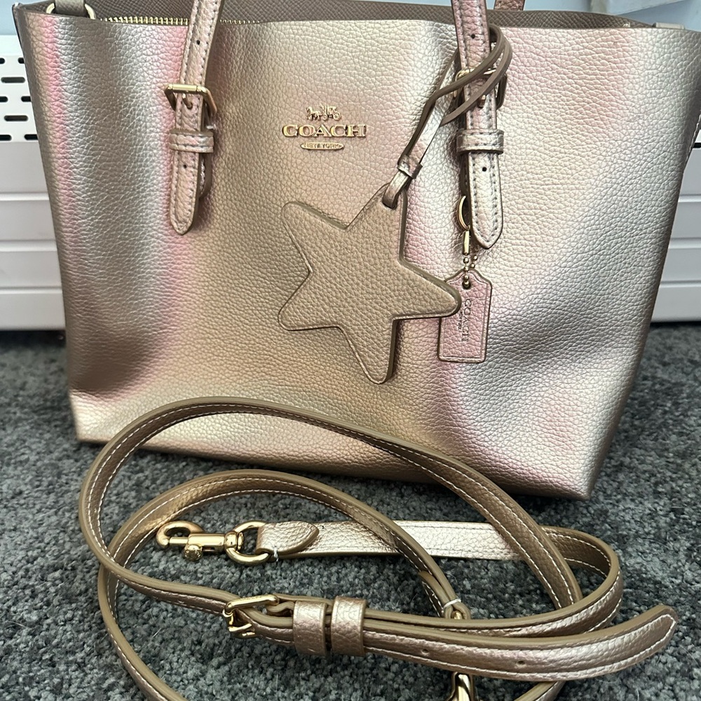 Coach Metallic Mollie 25 Leather Tote with Star Charm